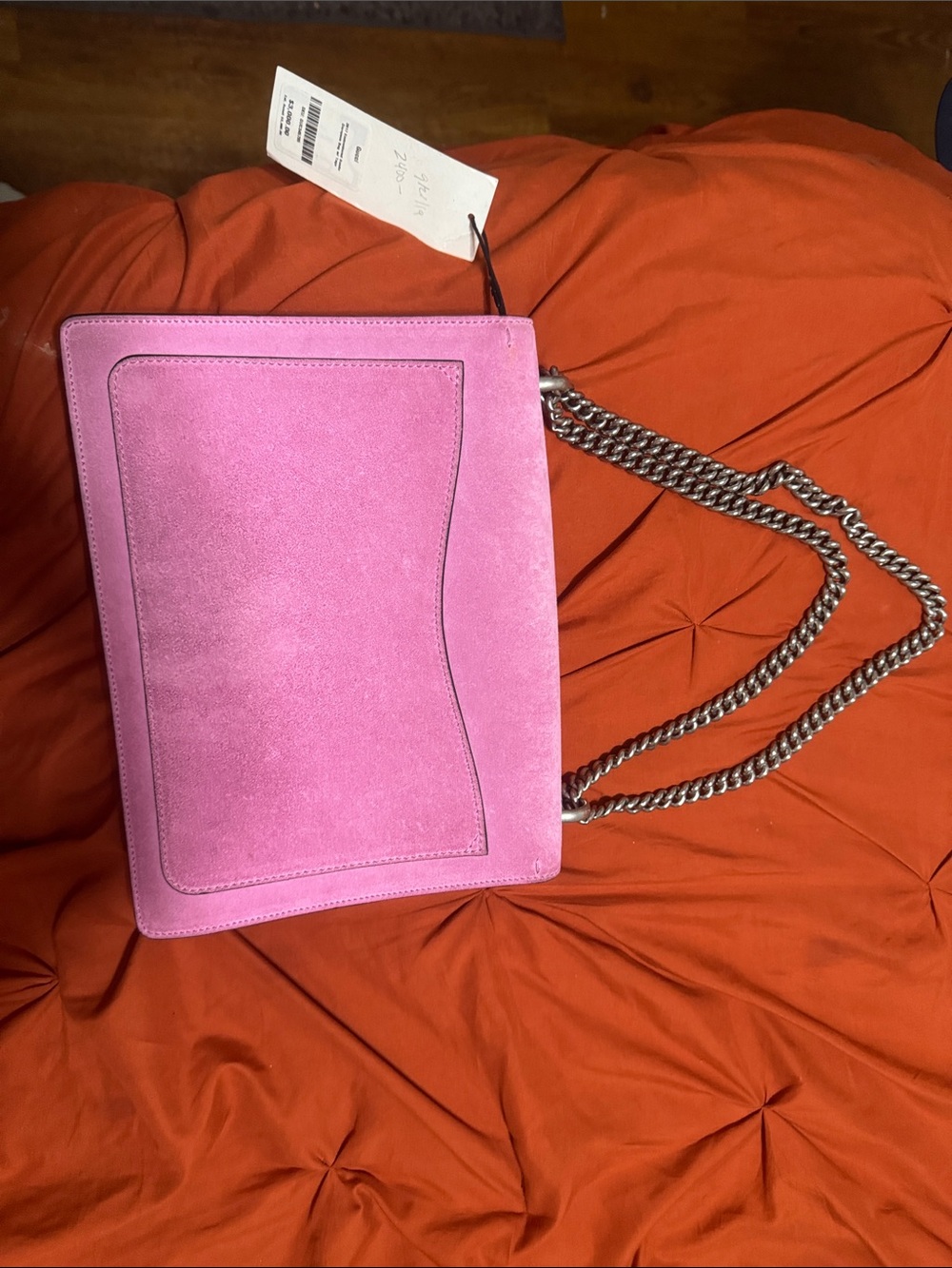 Gucci Pink Suede Floral Embroidered Chain Shoulder Bag - Picture 3 of 4